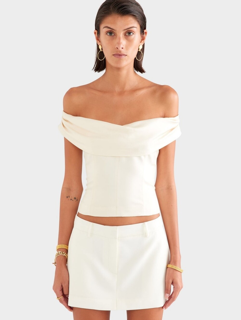 Venroy Silk Cowl Neck Bodice cropped top Champagne ivory white women's XL New